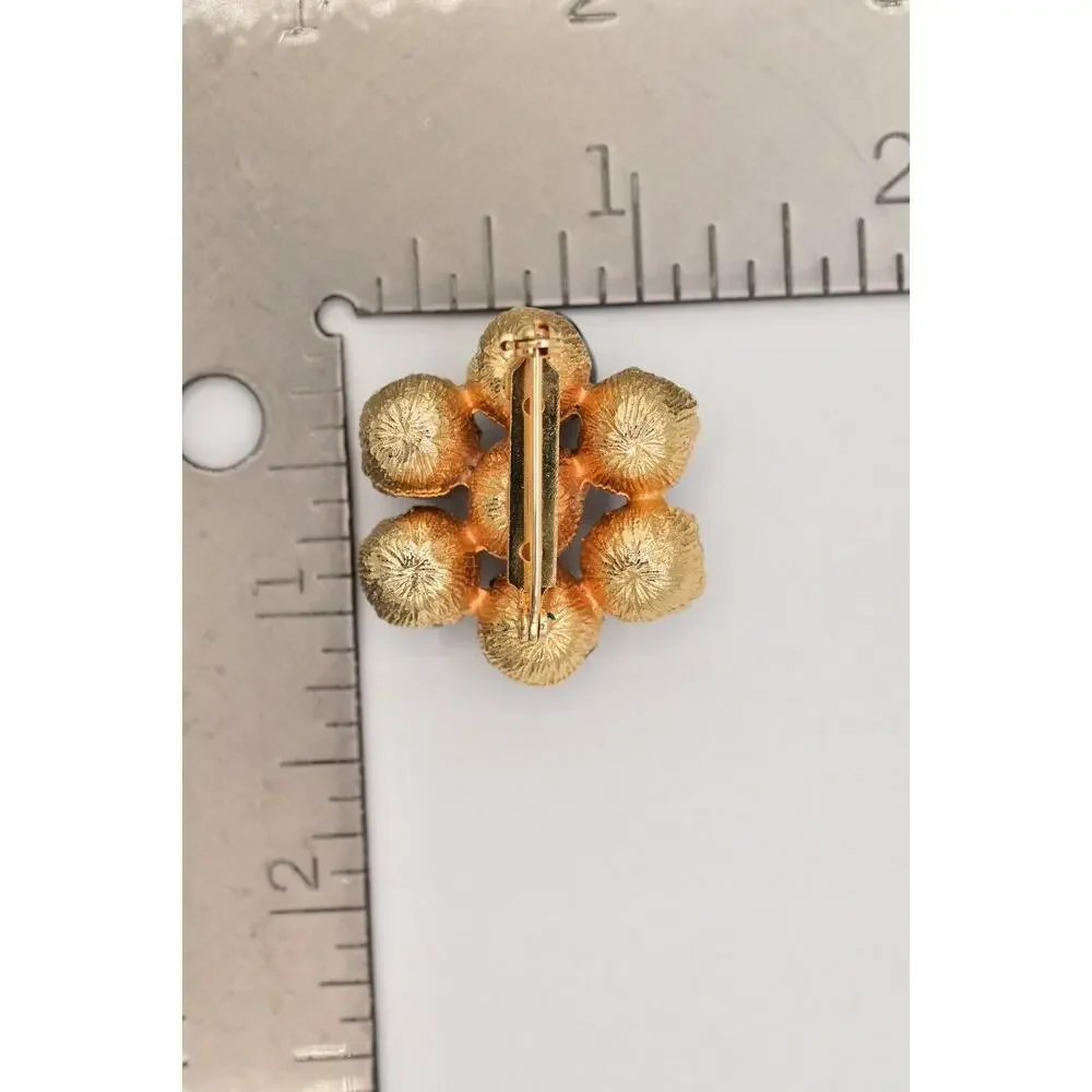 Vintage Cabochon Pin Brooch Black Black Gold Tone Chunky Floral 1990s BinB